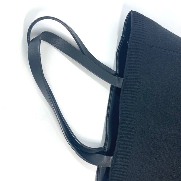 CHANEL CC Coco Mark Logo Vertical Tote Bag Shoulder Knit Leather Women's Black - Picture 6 of 10